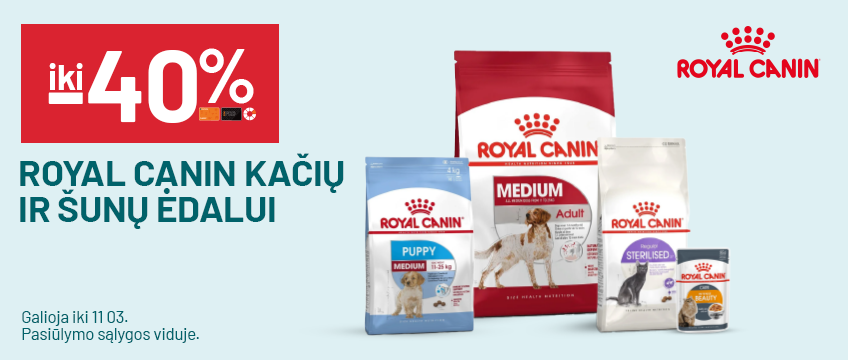 iki -40% ROYAL CANIN kačių ir šunų ėdalui