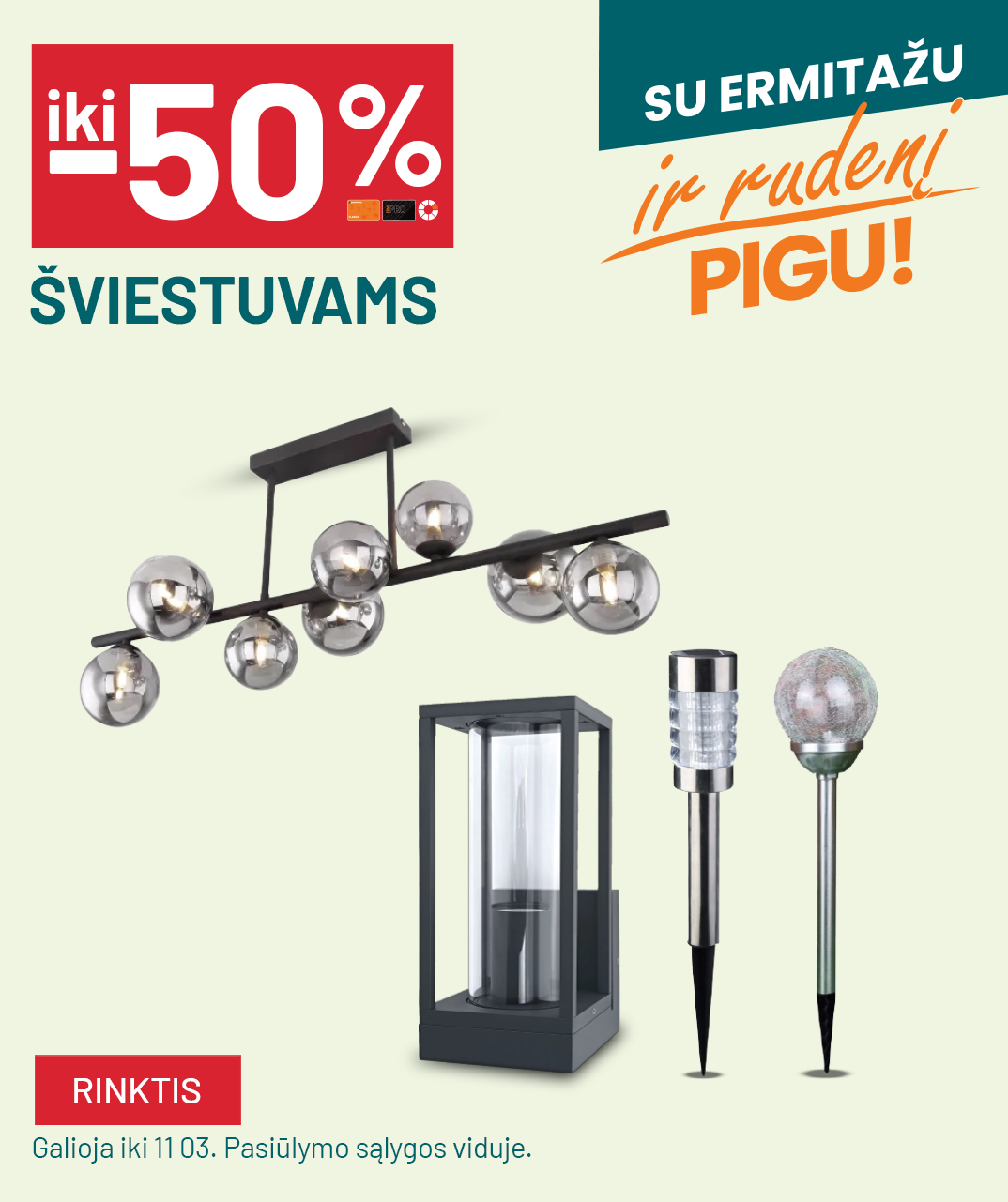 iki -50% Šviestuvams