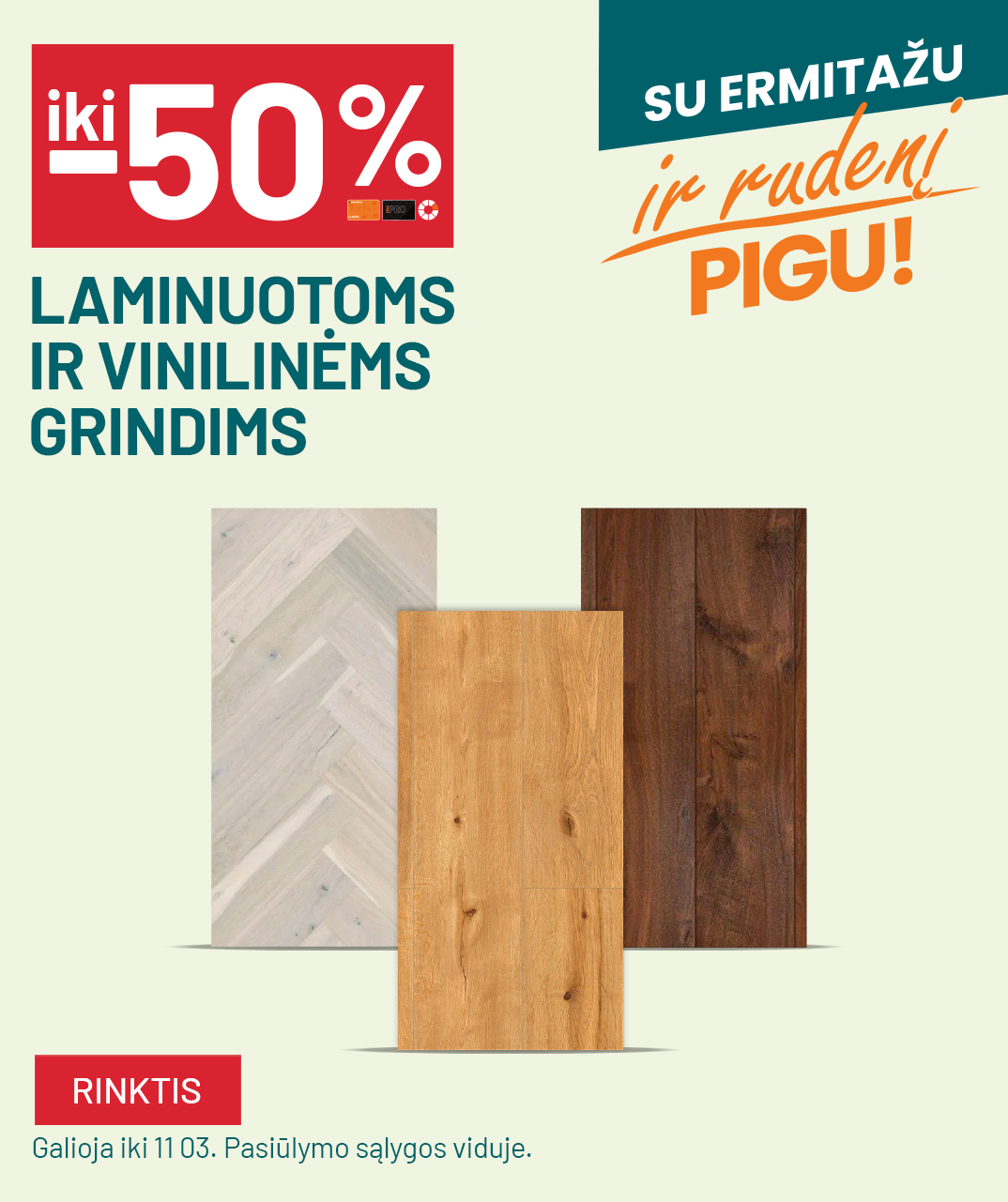 iki -50% Laminuotoms ir vinilinėms grindims