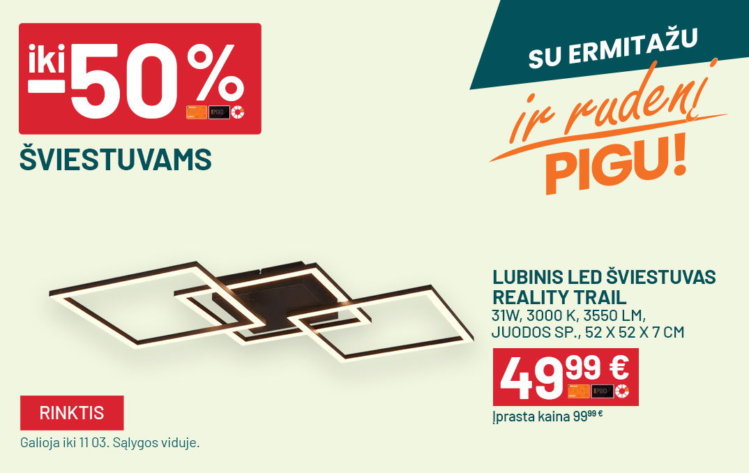 SPALIS rudenį pigu (10 01 iki 10 13) iki -50% Šviestuvams