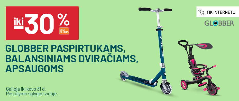 iki -30% Globber paspirtukams, balansiniams dviračiams ,apsaugoms
