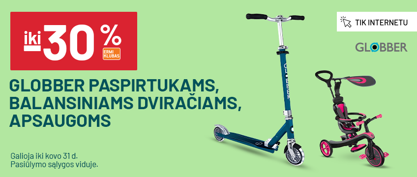 iki -30% Globber paspirtukams, balansiniams dviračiams ,apsaugoms
