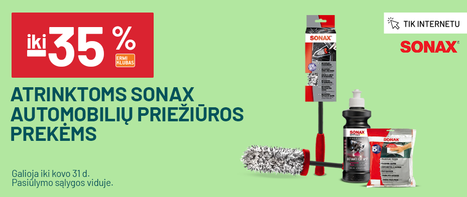 iki -35% Atrinktoms SONAX automobilių priežiūros prekėms 