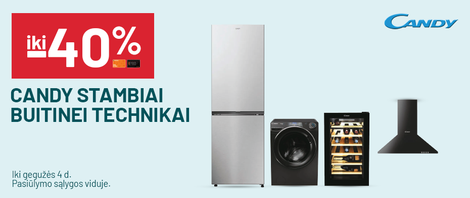 iki -40% CANDY stambiai buitinei technikai