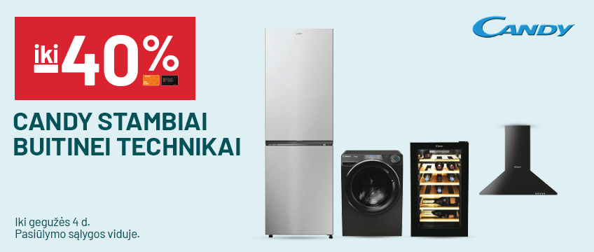 iki -40% CANDY stambiai buitinei technikai