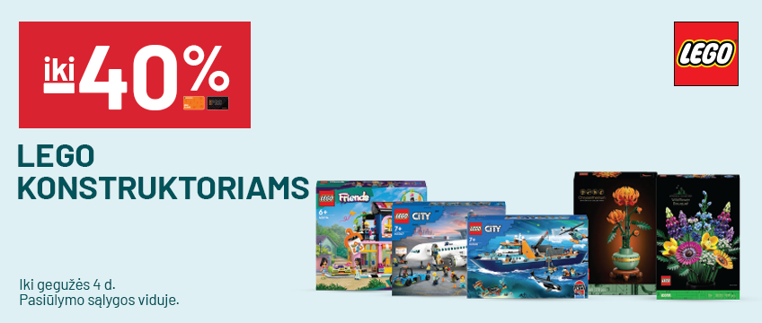 iki -40% LEGO konstruktoriams
