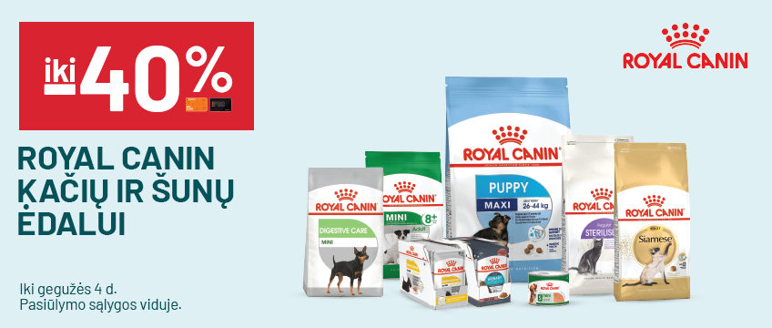 iki -40% ROYAL CANIN kačių ir šunų ėdalui