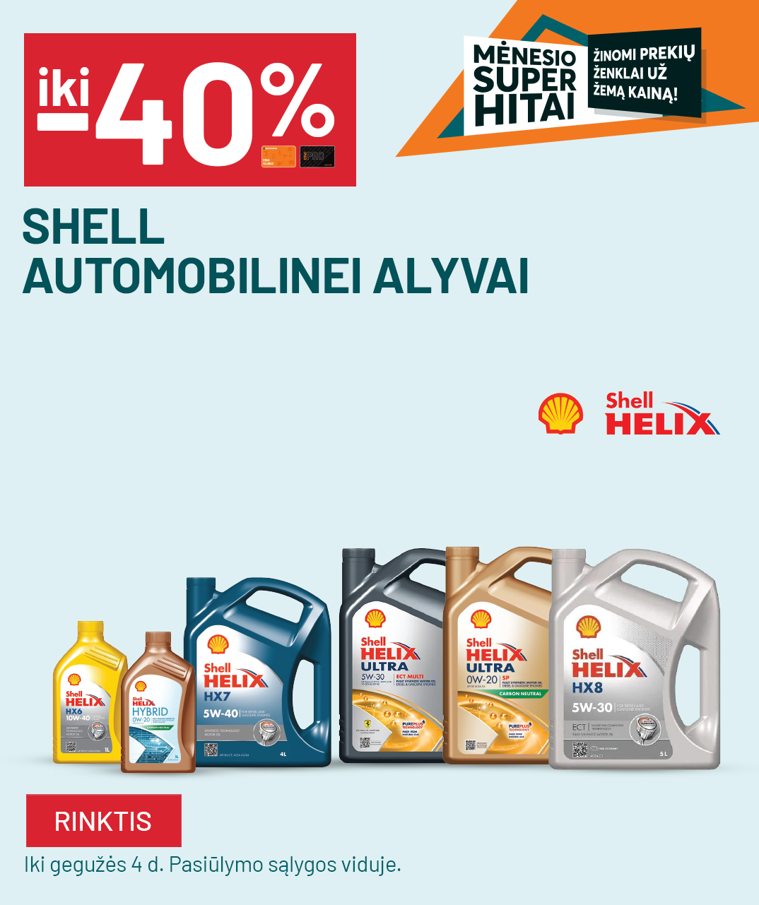 iki -40% SHELL automobilinei alyvai