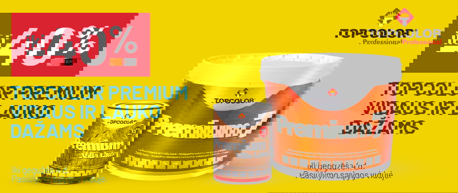 iki -40% TOPCOLOR PREMIUM vidaus ir lauko dažams