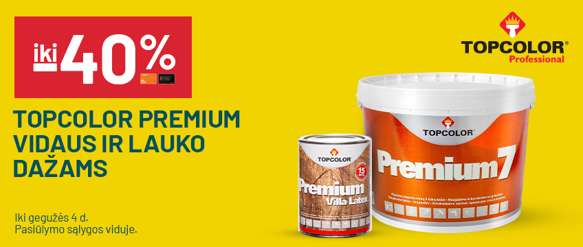 iki -40% TOPCOLOR PREMIUM vidaus ir lauko dažams