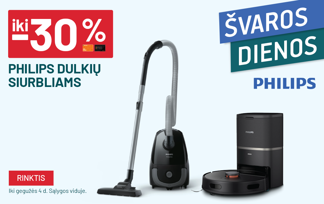iki -30% Philips dulkių siurbliams