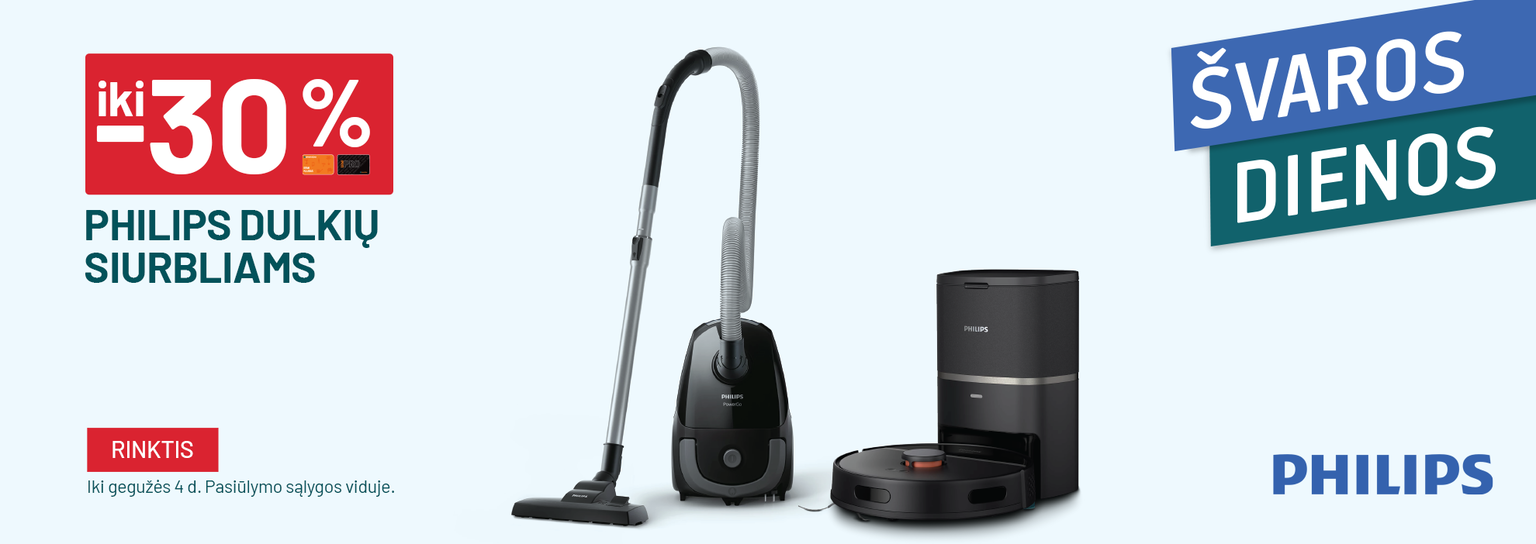 iki -30% Philips dulkių siurbliams