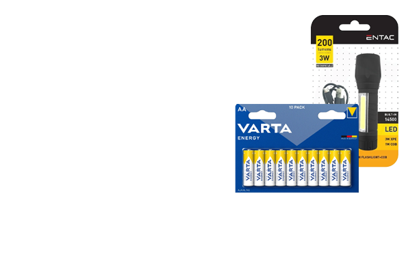 VARTA ir ENTAC elementams ir žibintuvėliams