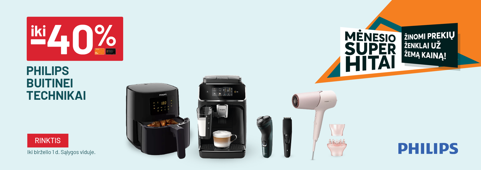 Gegužė iki -40% PHILIPS buitinei technikai