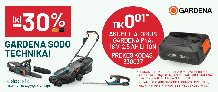 iki 30% Gardena sodo technikai