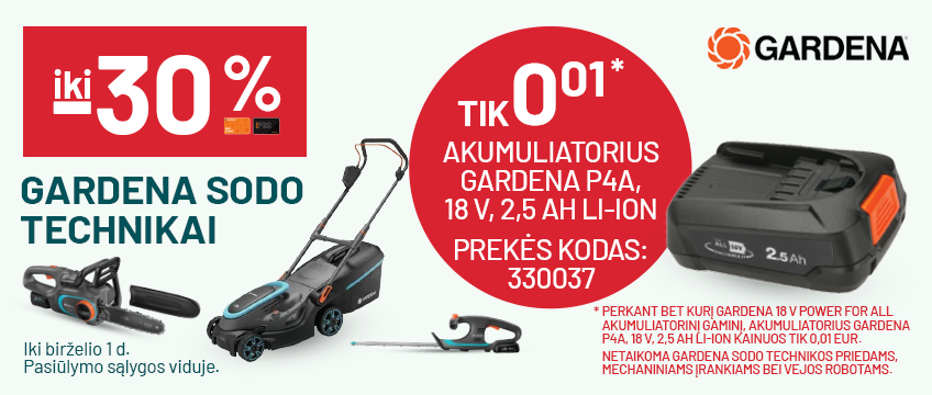 iki 30% Gardena sodo technikai