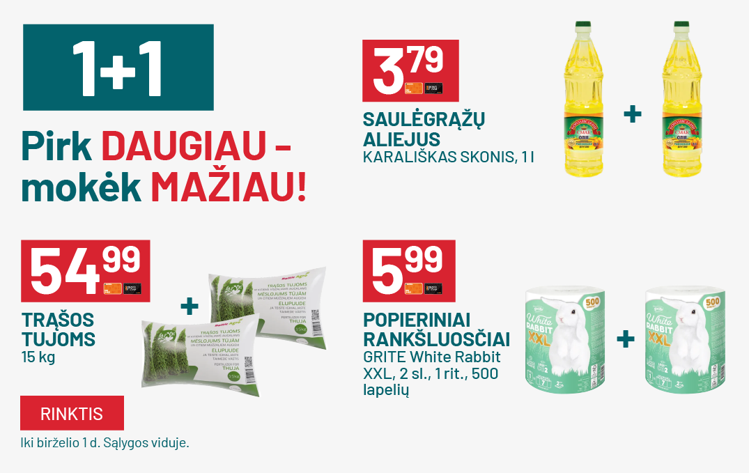 Gegužė Pirk daugiau mokėk mažiau 1+1 05 05 - 06 01