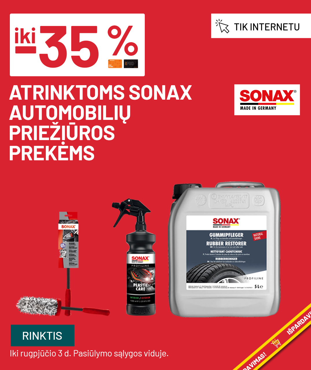 Iki -35% atrinktoms SONAX automobilių priežiūros prekėms 