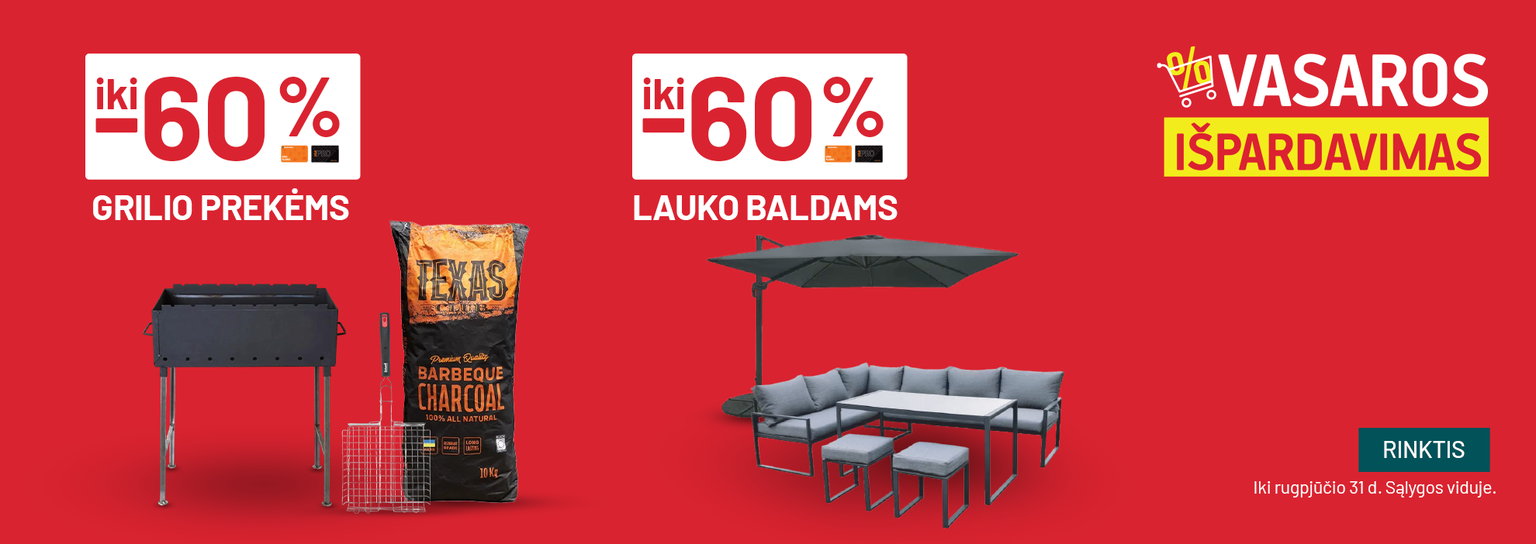 RUGPJŪTIS - Vasaros išpardavimas - iki -60% Grilio prekėms ir iki -60% Lauko baldams