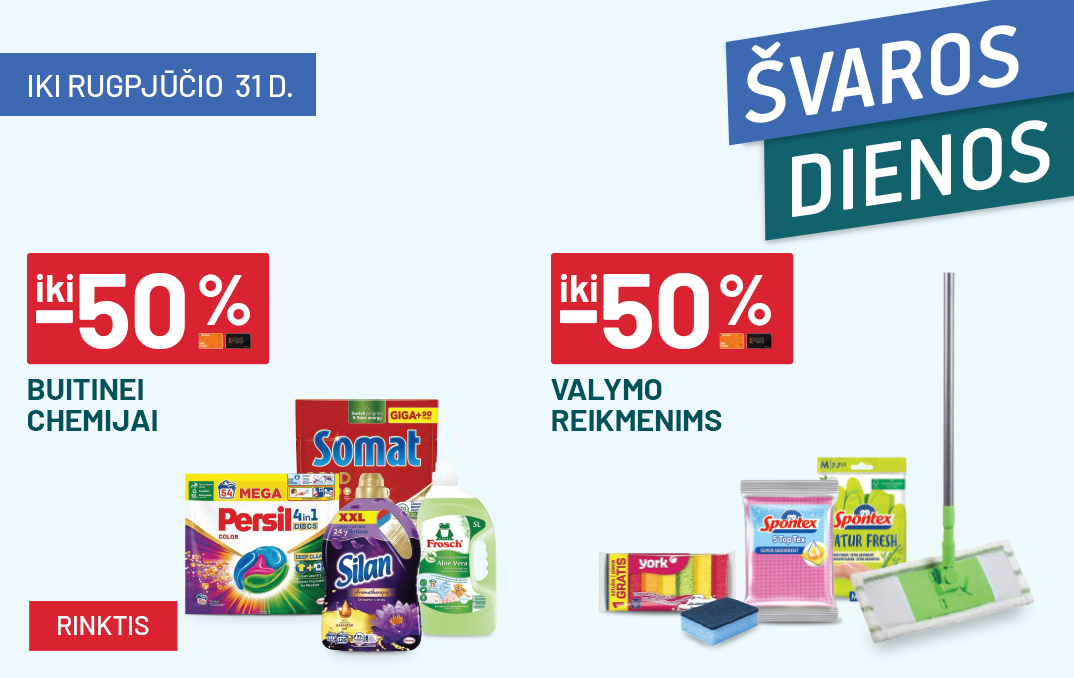 RUGPJŪTIS - Švaros dienos - iki -50% Buitinei chemijai ir iki -50% Valymo reikmenims