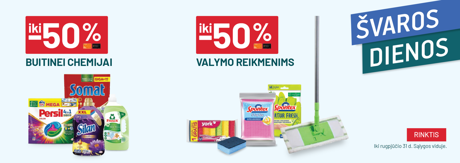 RUGPJŪTIS - Švaros dienos - iki -50% Buitinei chemijai ir iki -50% Valymo reikmenims