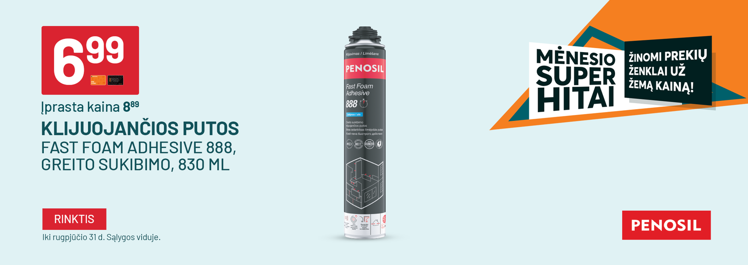 FM8  - Klijuojančios putos PENOSIL Fast Foam Adhesive 888, greito sukibimo, 830 ml