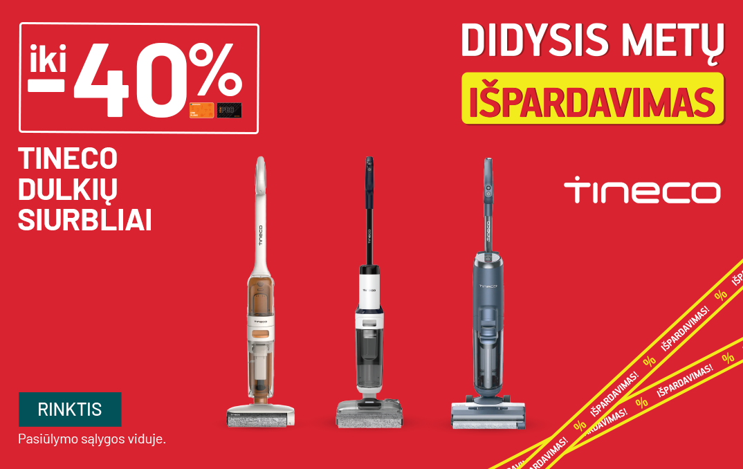 VASARIS - Išpardavimas - iki -40% Tineco belaidžiams plaunantiems dulkių siurbliams - šluotoms
