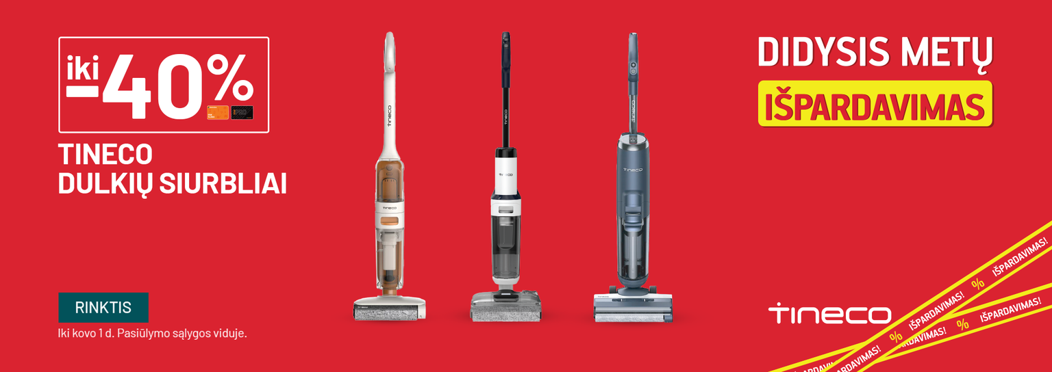 VASARIS - Išpardavimas - iki -40% Tineco belaidžiams plaunantiems dulkių siurbliams - šluotoms