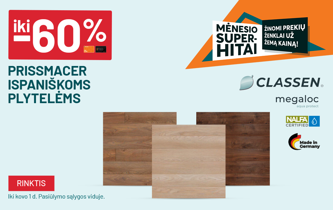 VASARIS - FM8 - iki -60% CLASSEN vinilinėms ir laminuotoms grindims