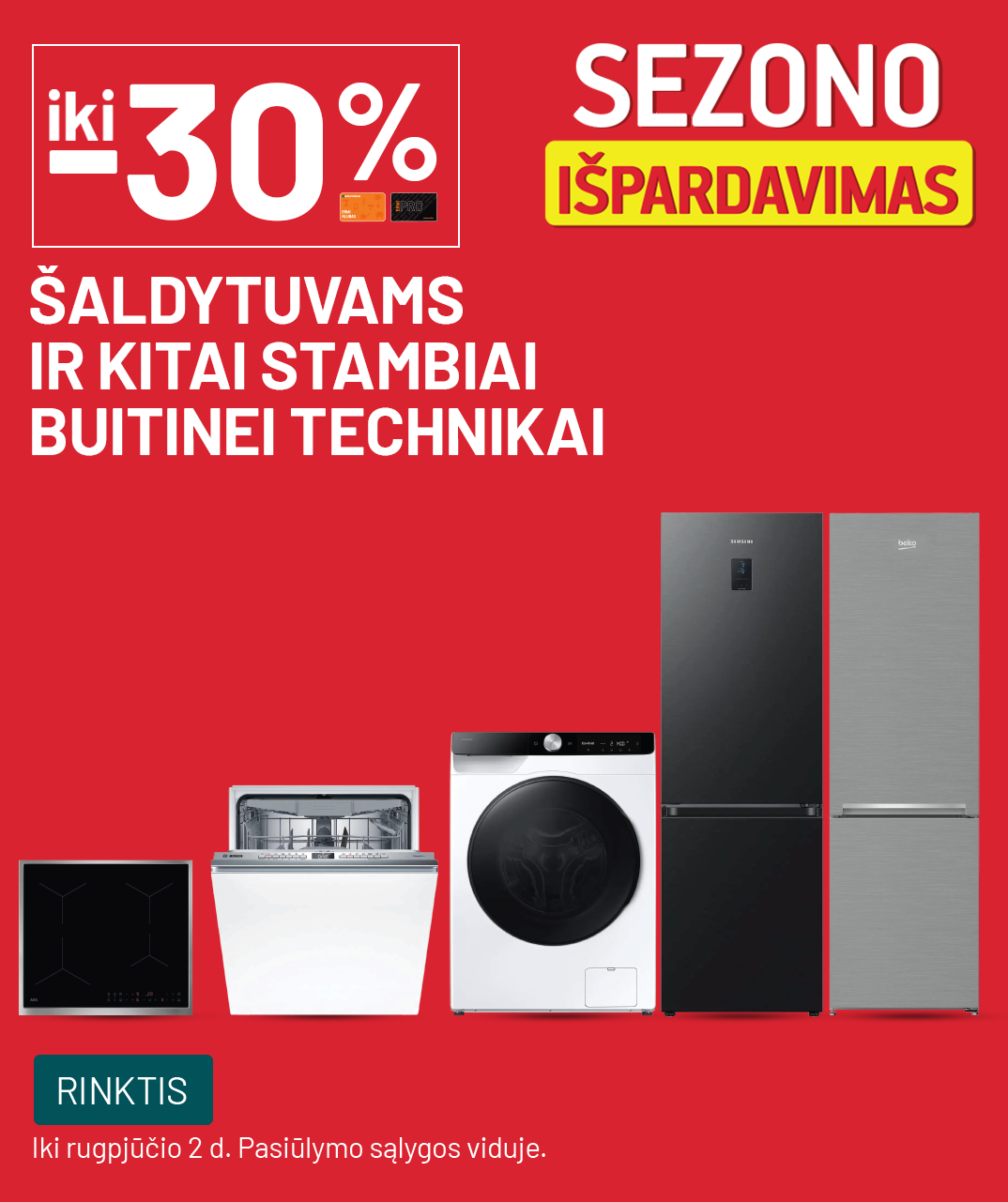 iki -30% Šaldytuvams ir kitai stambiai buitinei technikai