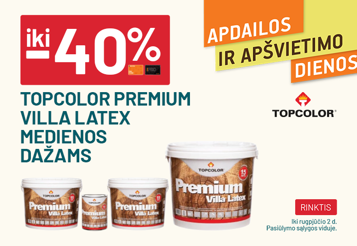 iki -40% TOPCOLOR PREMIUM VILLA LATEX medienos dažams