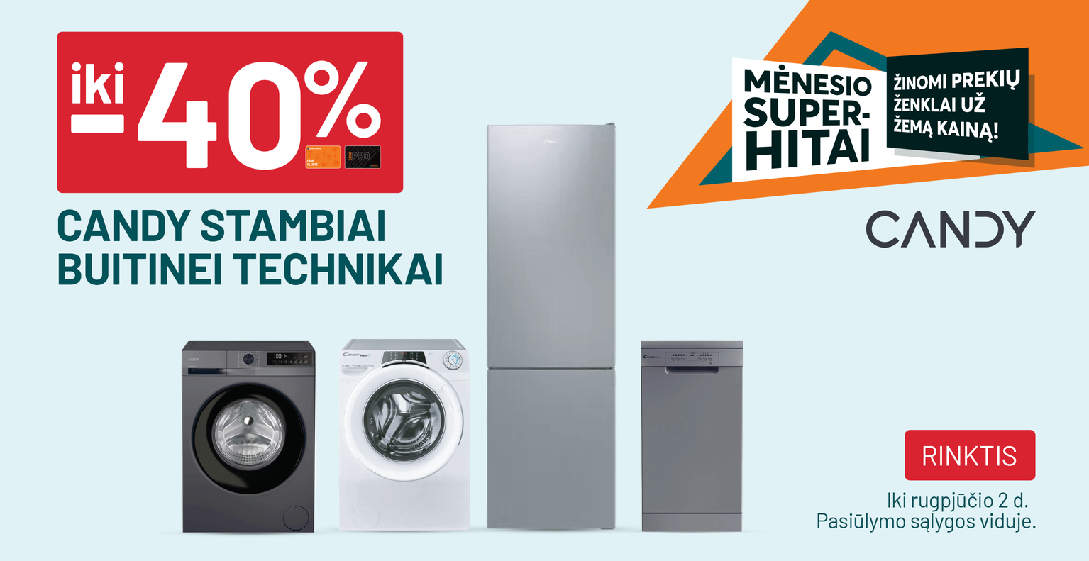 iki -40% CANDY stambiai buitinei technikai