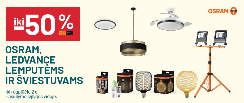 iki -50% OSRAM, LEDVANCE lemputėms ir šviestuvams 