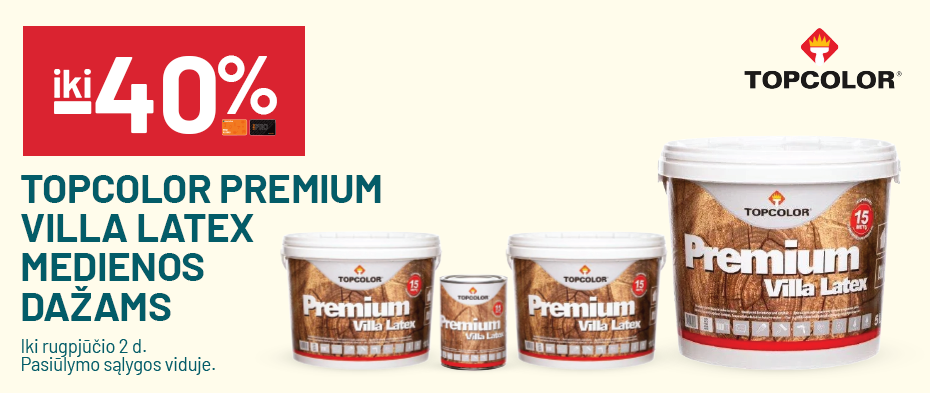 iki -40% TOPCOLOR PREMIUM VILLA LATEX medienos dažams