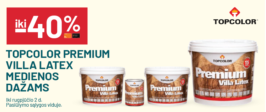iki -40% TOPCOLOR PREMIUM VILLA LATEX medienos dažams