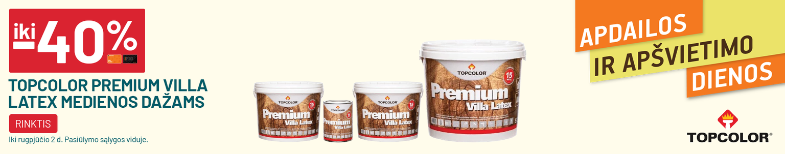 iki -40% TOPCOLOR PREMIUM VILLA LATEX medienos dažams