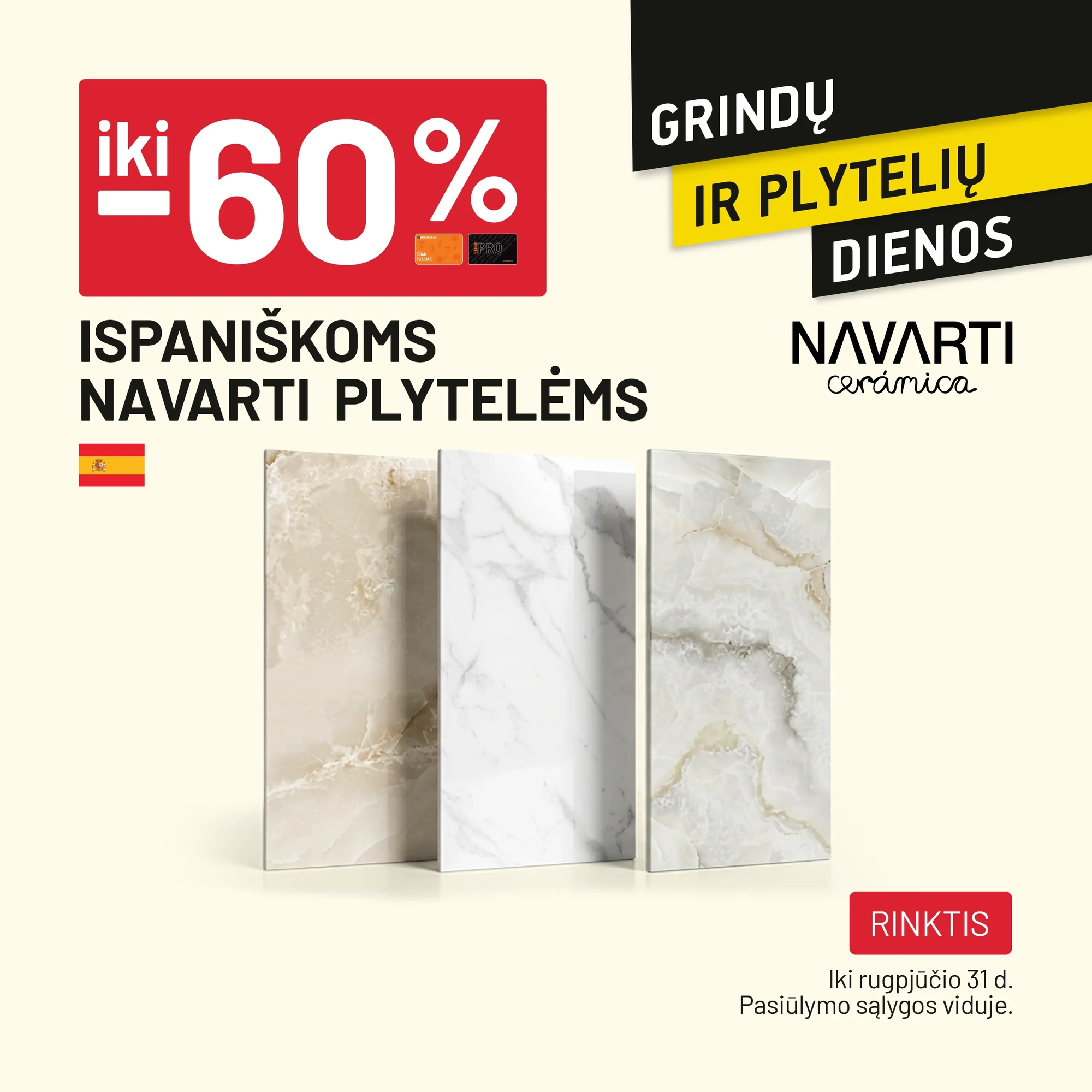 iki -60% Ispaniškoms NAVARTI plytelėms