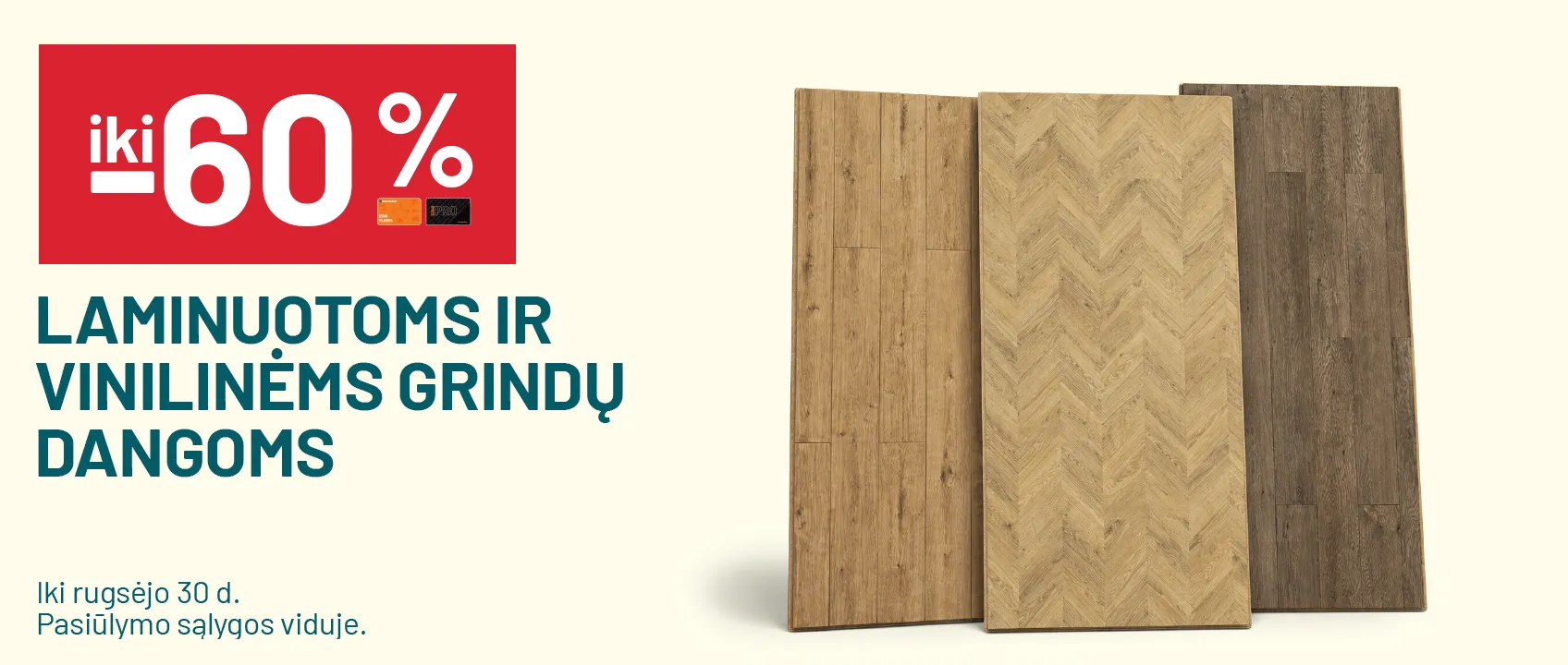 iki -60% Laminuotoms ir vinilinėms grindų dangoms