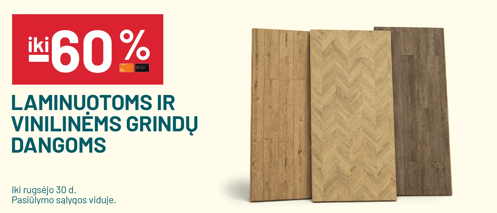 iki -60% Laminuotoms ir vinilinėms grindų dangoms
