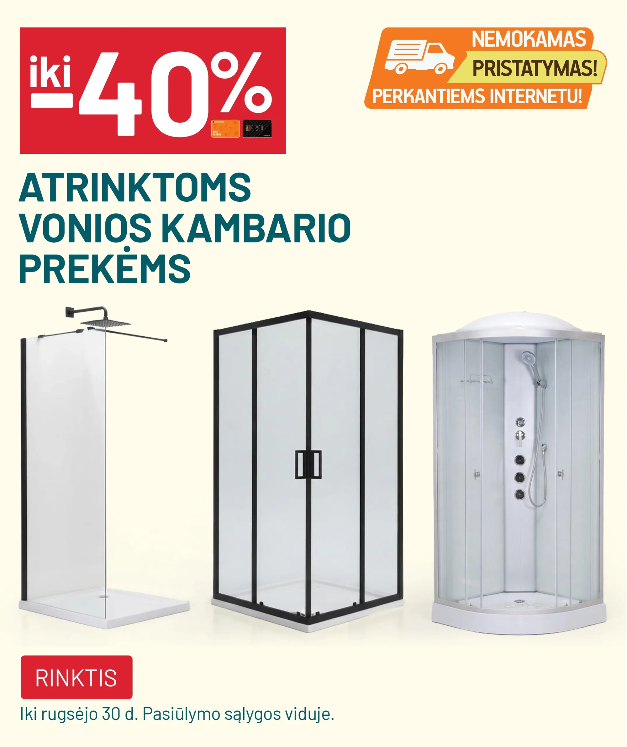  Iki - 40% nuolaida ir nemokamas pristatymas atrinktomom vonios kambario prekėms