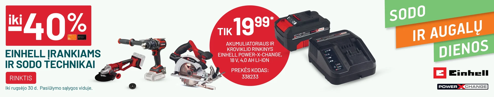 iki -40% EINHELL įrankiams ir sodo technikai
