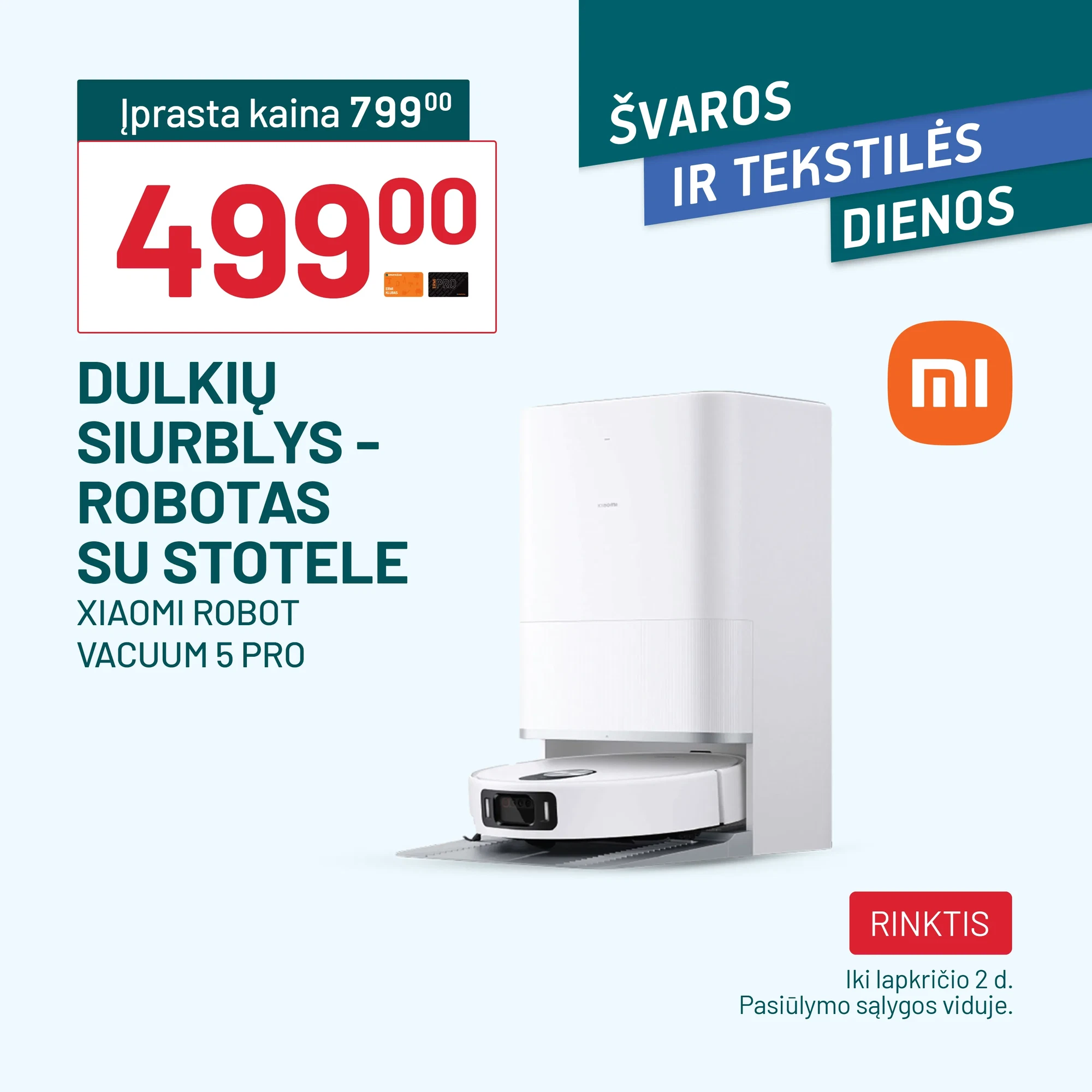Dulkių siurblys - robotas su stotele XIAOMI 5 Pro EU 