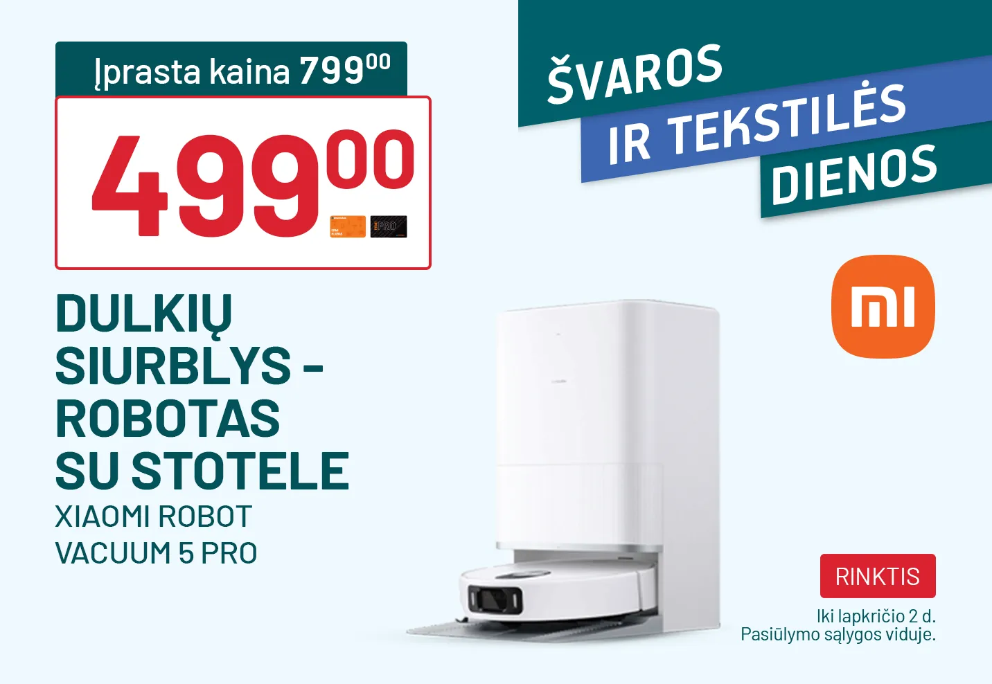 Dulkių siurblys - robotas su stotele XIAOMI 5 Pro EU 