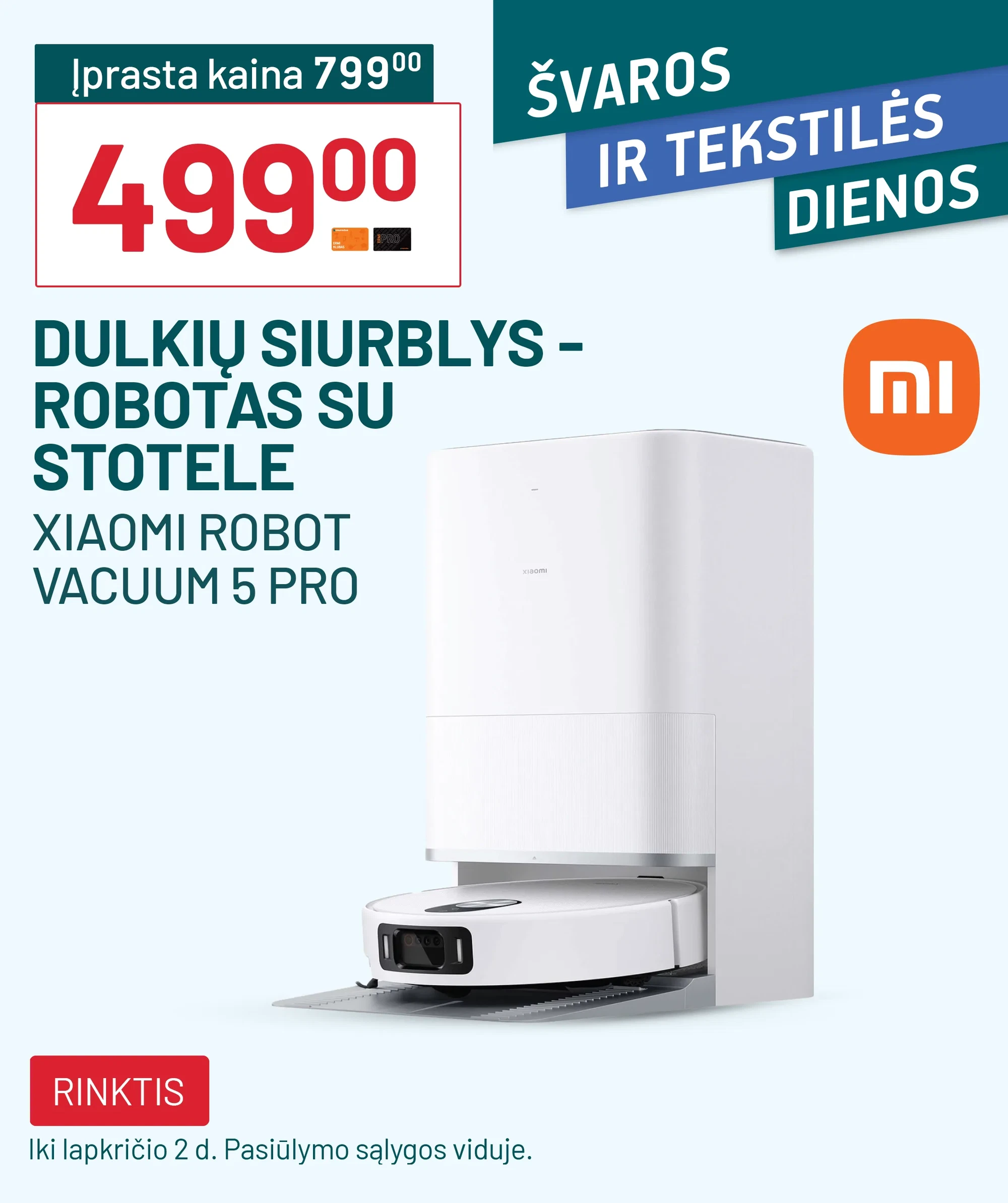 Dulkių siurblys - robotas su stotele XIAOMI 5 Pro EU