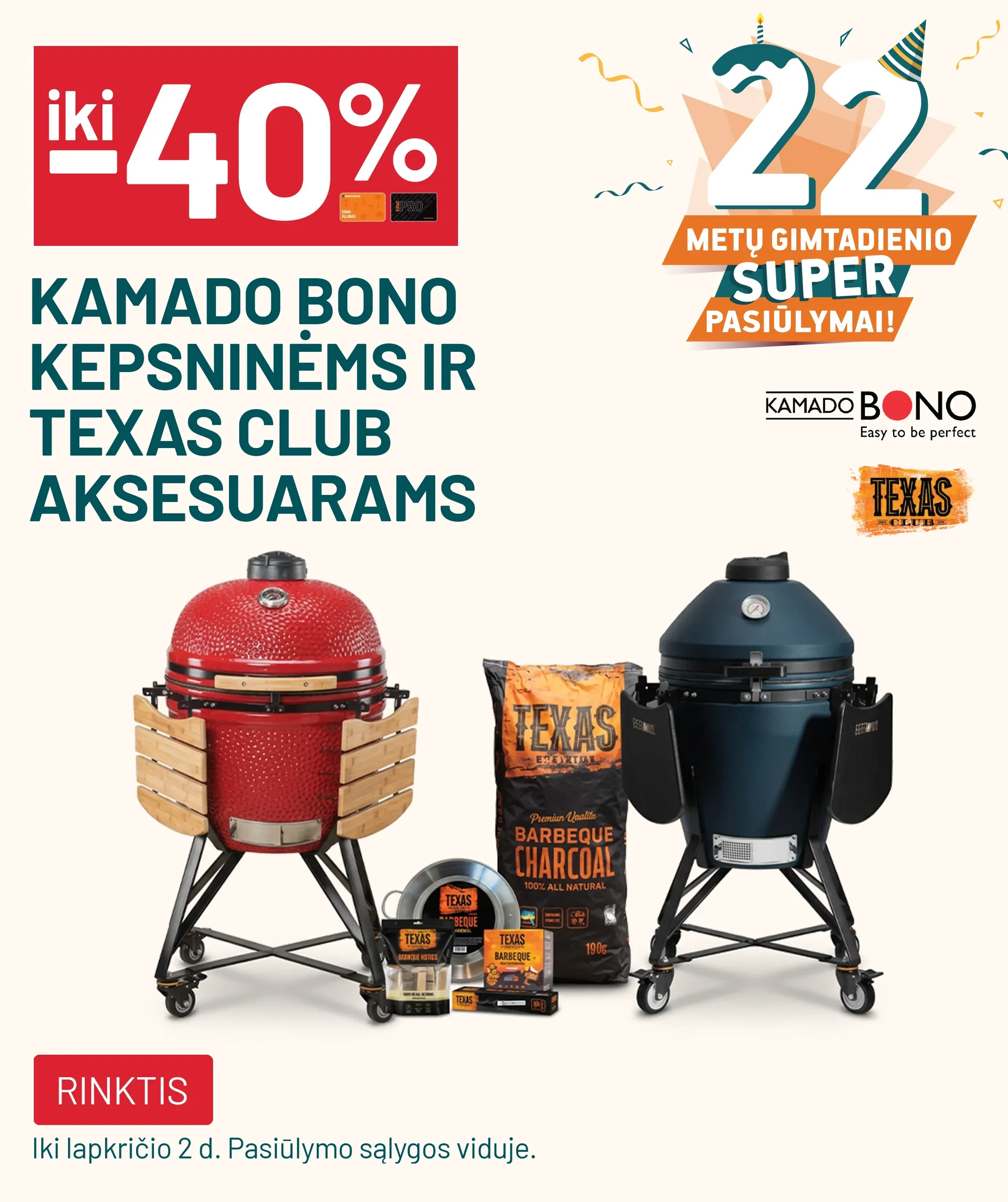 iki -40% KAMADO BONO kepsninėms ir Texas Club aksesuarams