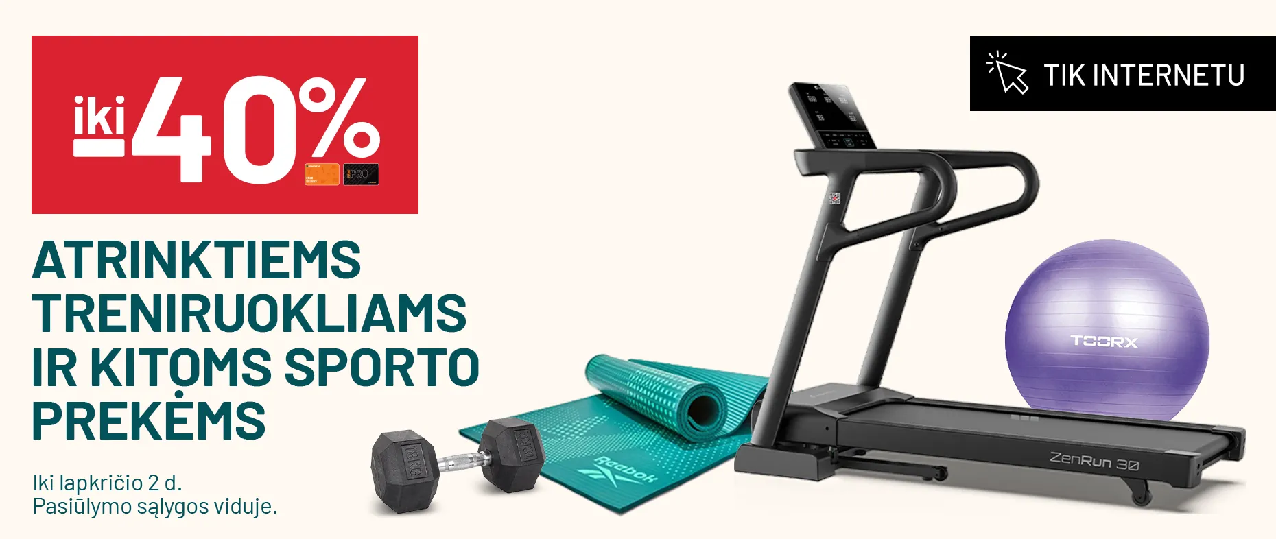 iki -40% atrinktiems treniruokliams ir kitoms sporto prekėms