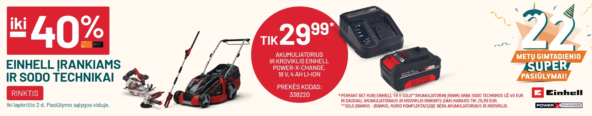 iki -40% EINHELL įrankiams ir sodo technikai