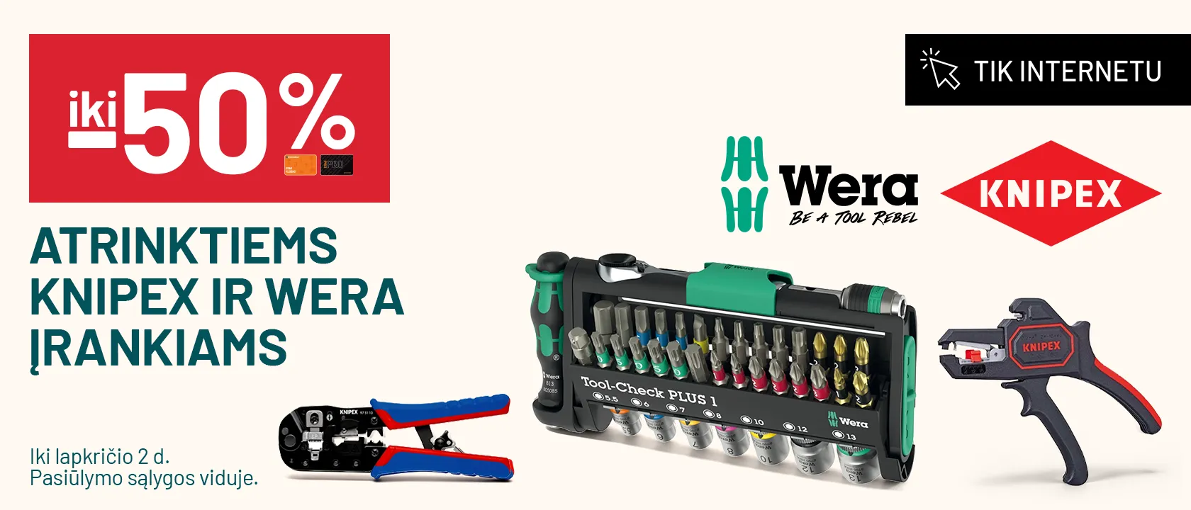 iki -50% atrinktiems KNIPEX ir WERA įrankiams